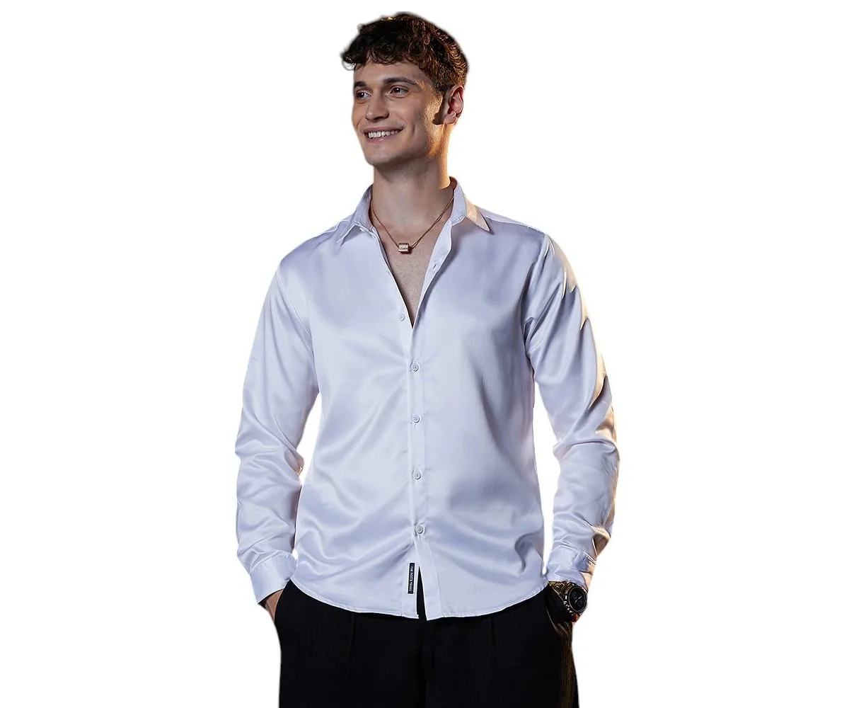 Chalk White Satin Lustre Shirt by Campus Sutra