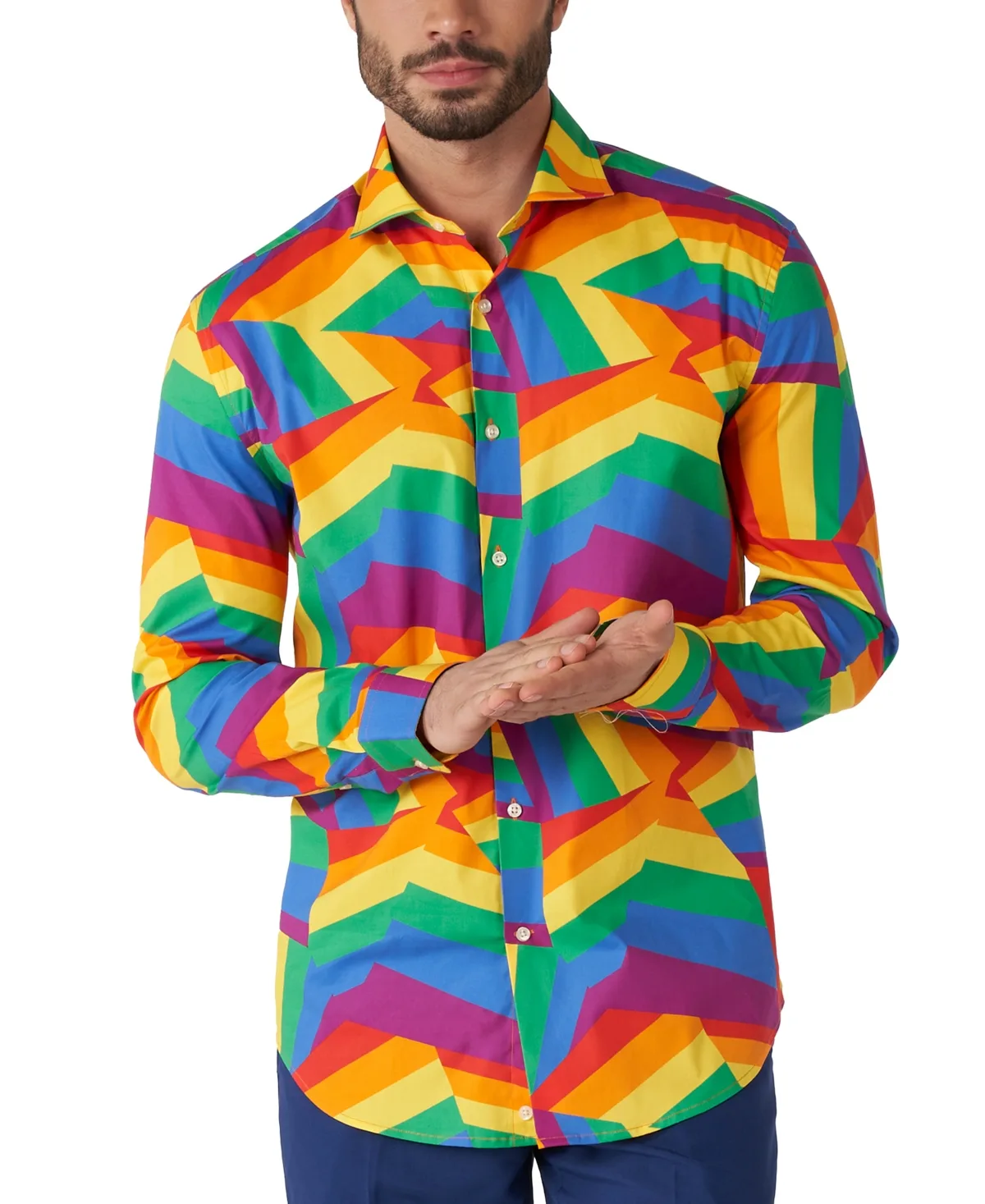 Zig Zag Rainbow Shirt - Long Sleeve Button-Up Shirt by Opposuits