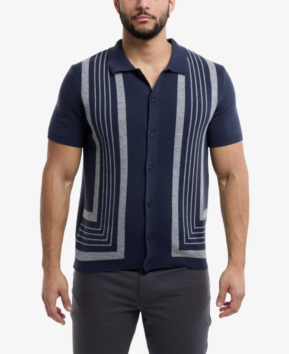 Stripe Short Sleeve Sweater Polo Shirt by Spring + Mercer