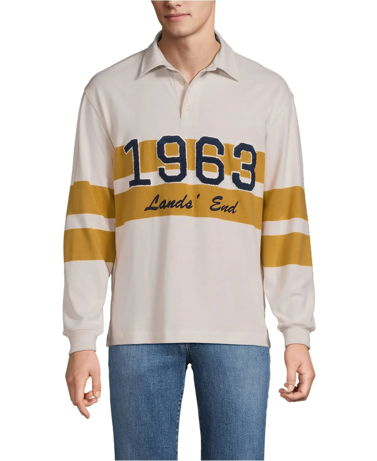 Long Sleeve Rugged Rugby Embroidered Polo by Lands' End