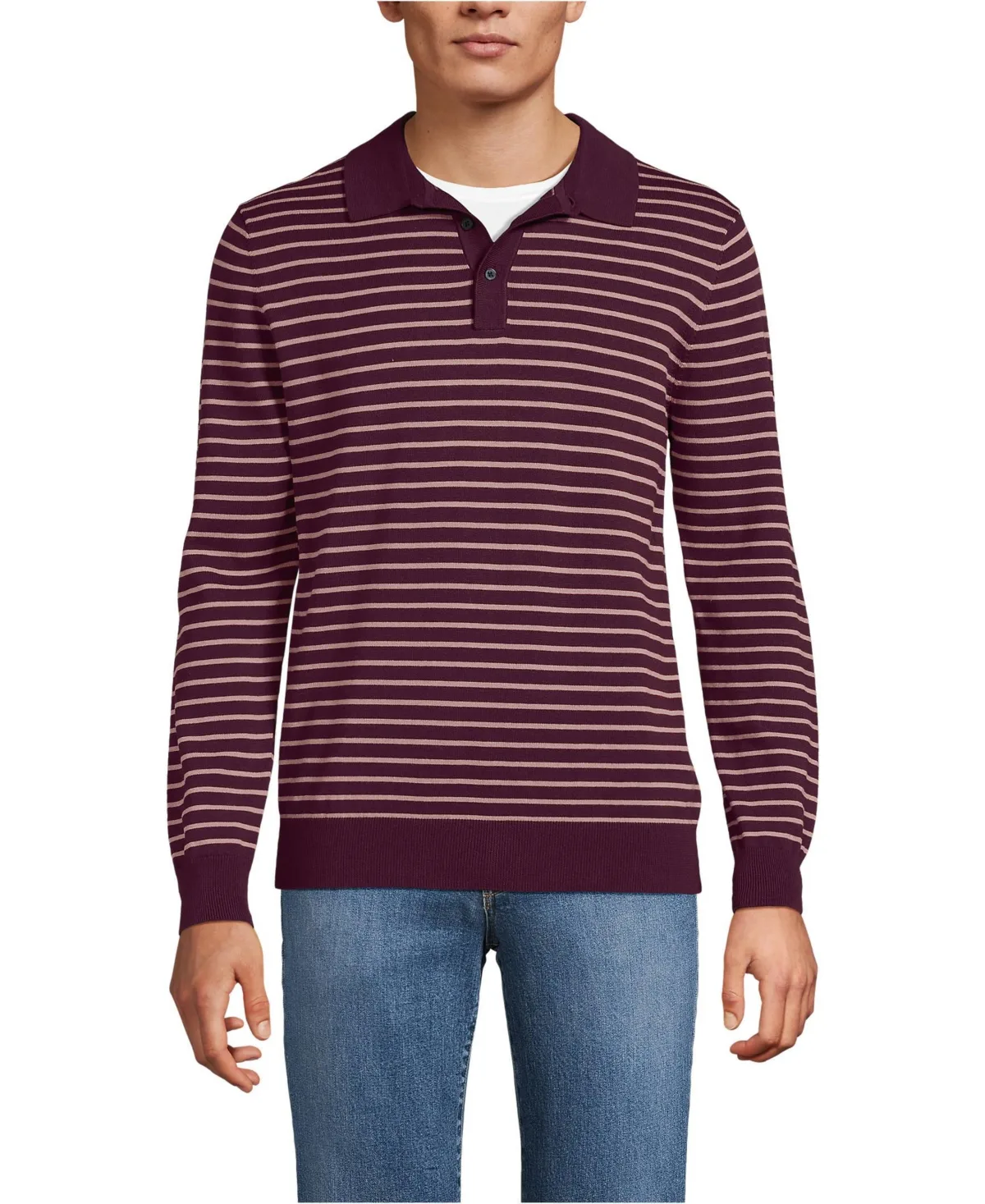 Long Sleeve Cotton Sweater Polo by Lands' End