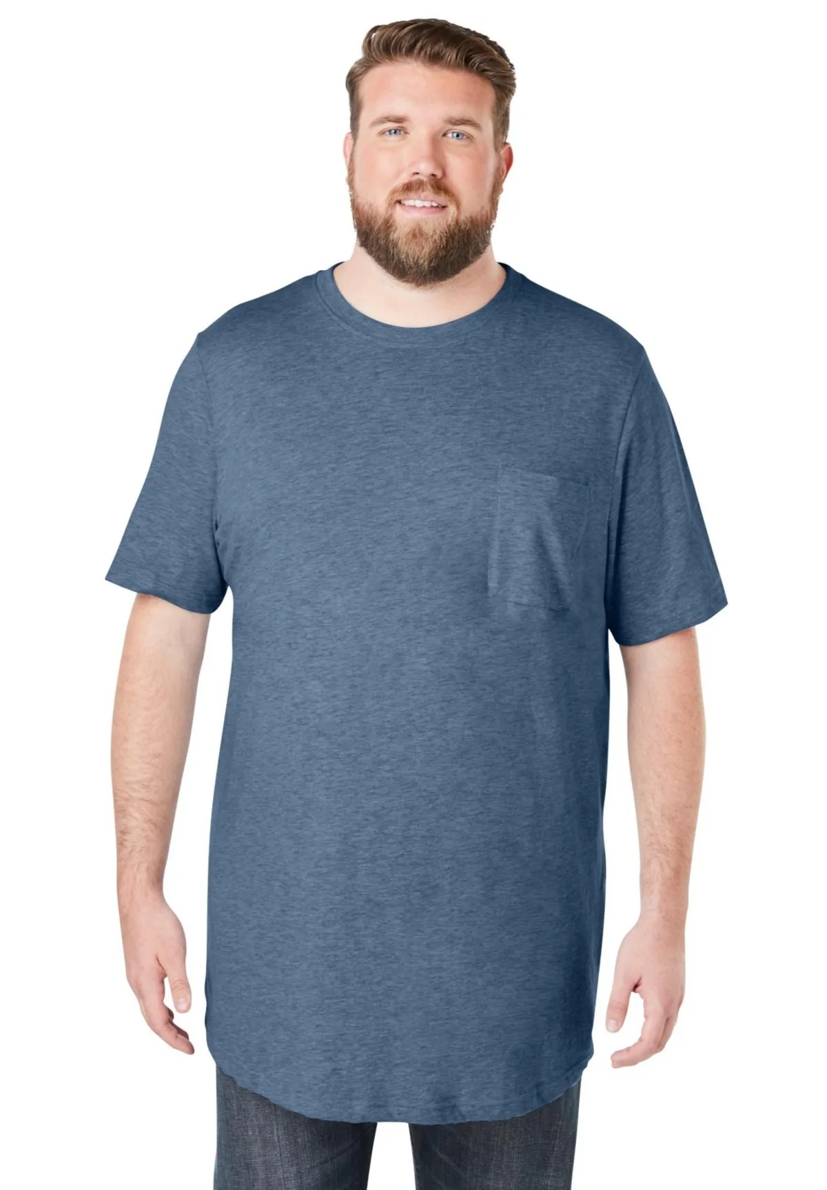 Shrink-Less Lightweight Longer-Length Crewneck Pocket T-Shirt by Kingsize