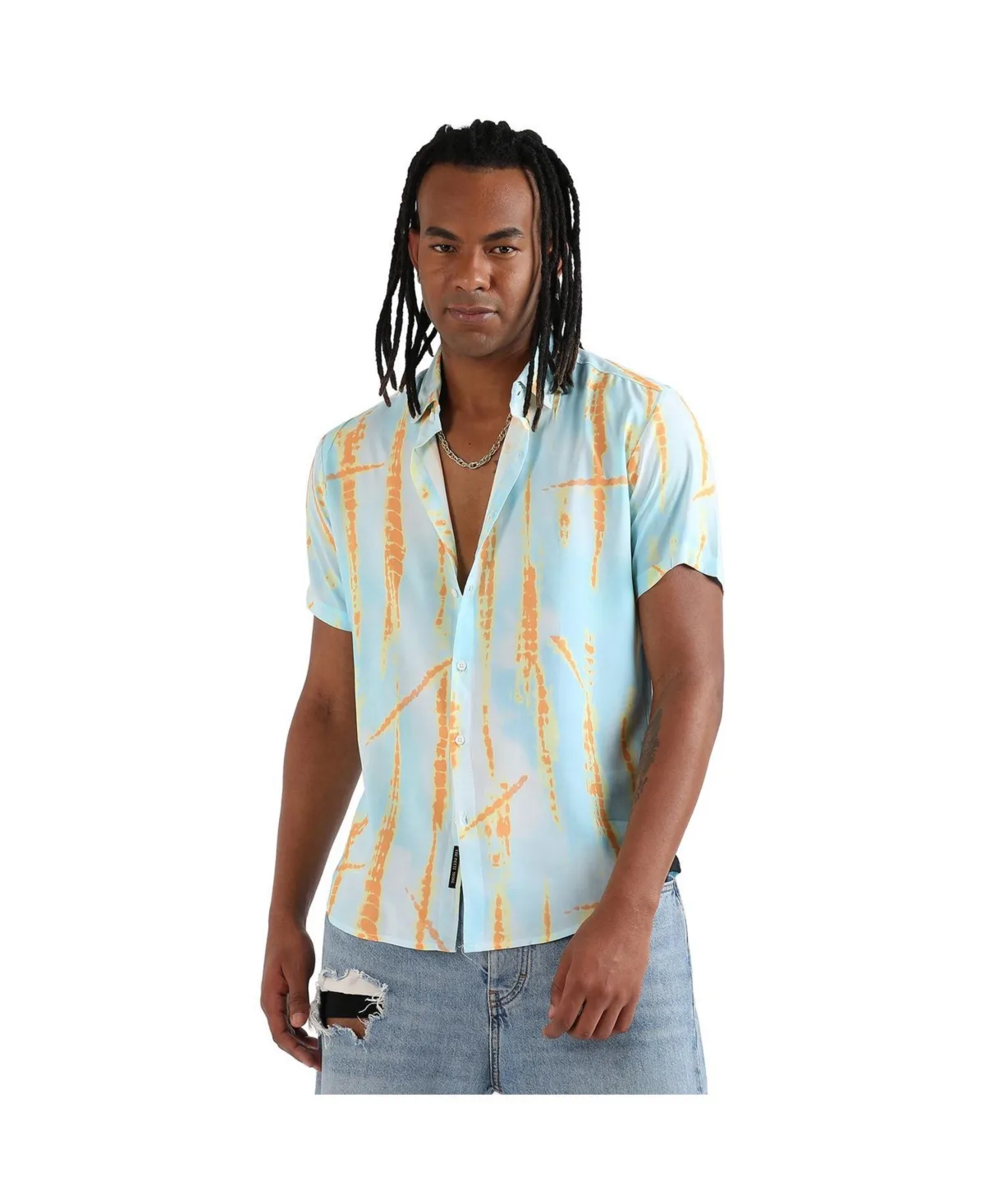 EcoLiva Sky Blue & Orange Pastel Tie Dye Shirt by Campus Sutra