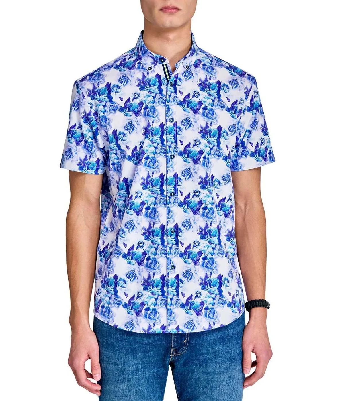 Regular Fit 4-Way Stretch Performance Solid Short Sleeve Button Down by Society Of Threads