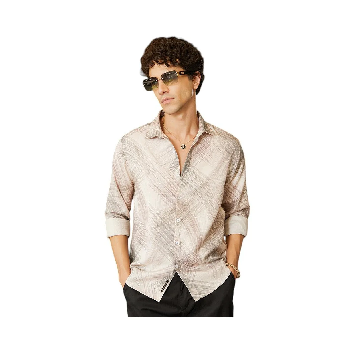 Saltbox Beige Faded Strokes Shirt by Campus Sutra