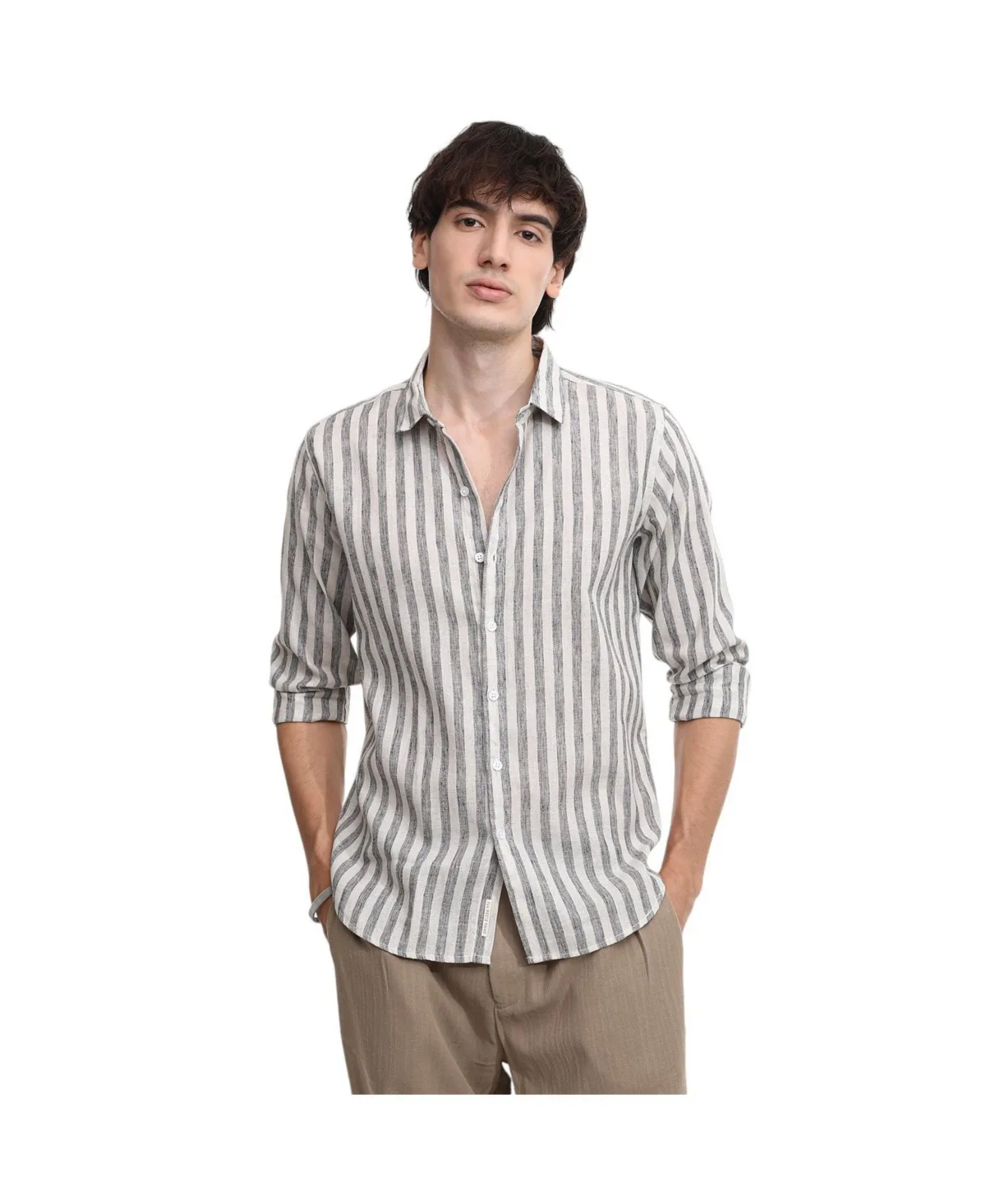 Charcoal Grey Heathered-Stripe Shirt by Campus Sutra