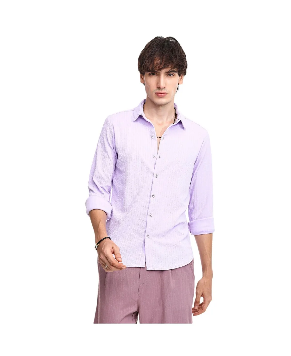 Lilac Stripe-Creased Shirt by Campus Sutra