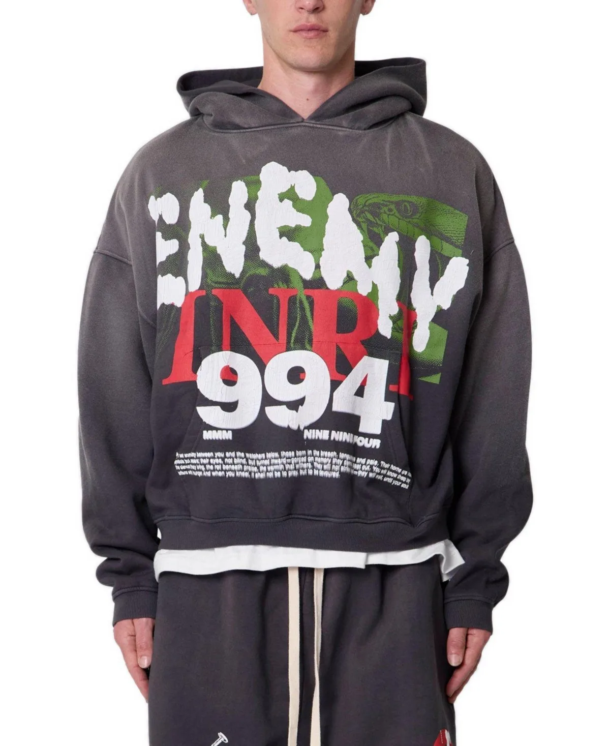 Enemy Graphic Oversized Cropped Hoodie by Mnml
