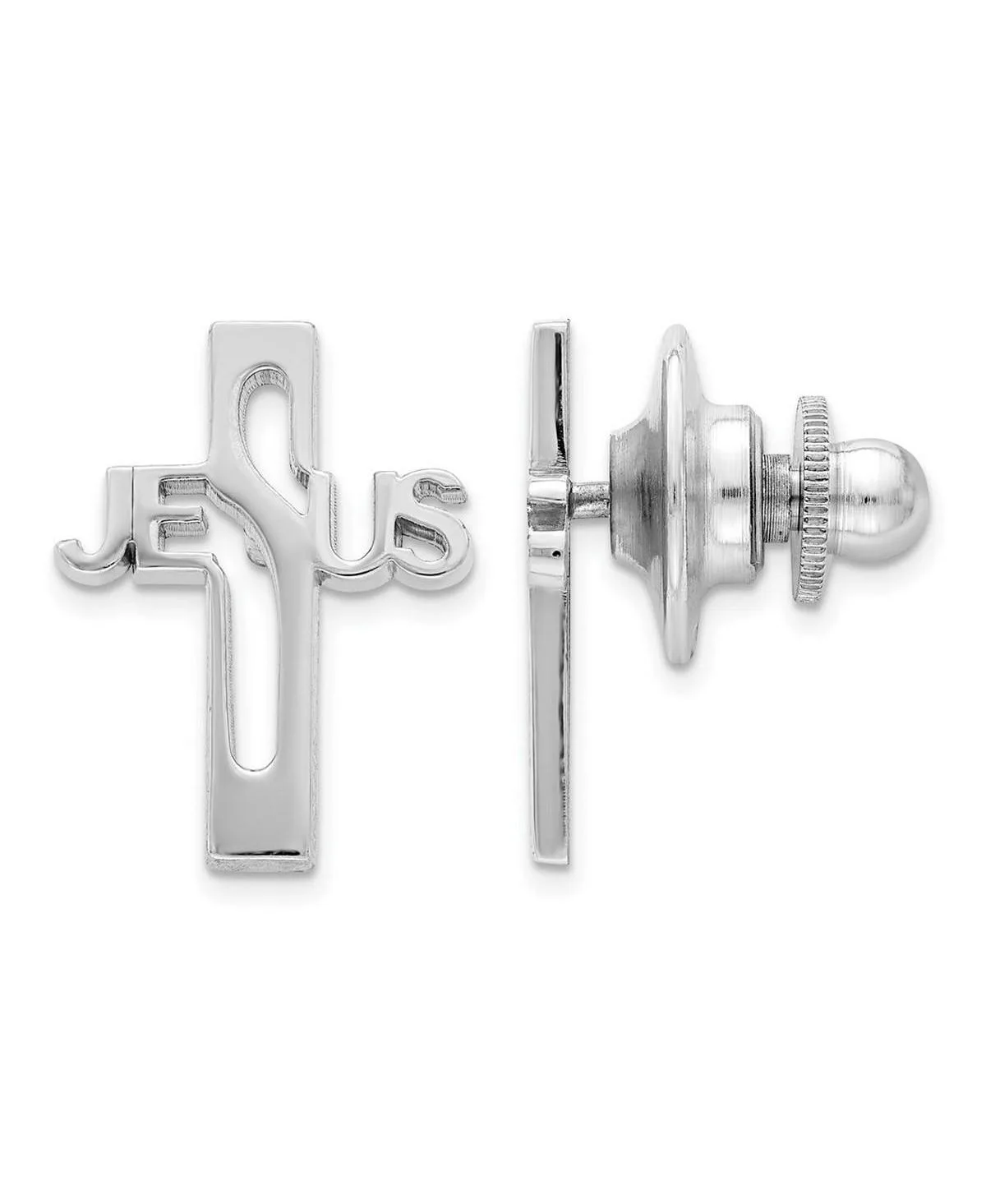Sterling Silver Rhodium-Plated Jesus Cross Tie Tac by Curata Jewelry