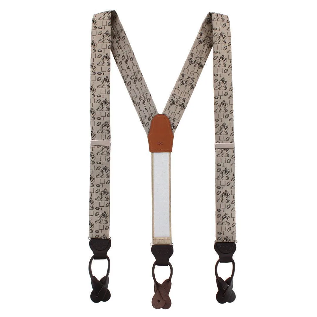 Field Goal Football Themed Novelty Silk Button End Suspenders by Trafalgar