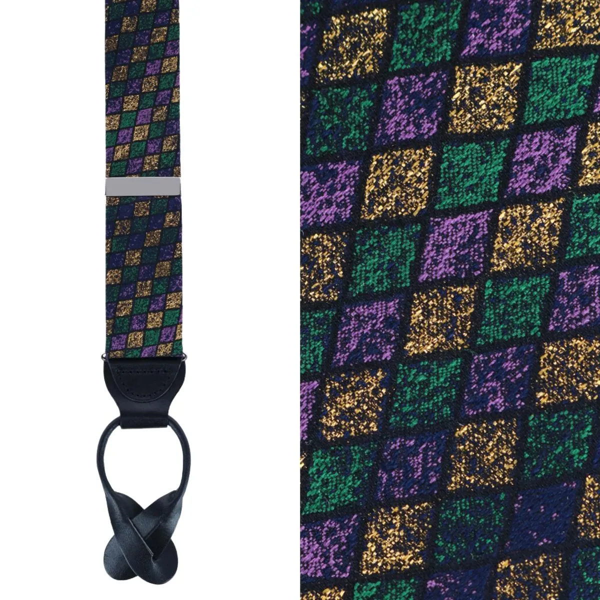 Carnival Diamond Novelty Silk Button End Suspenders by Trafalgar