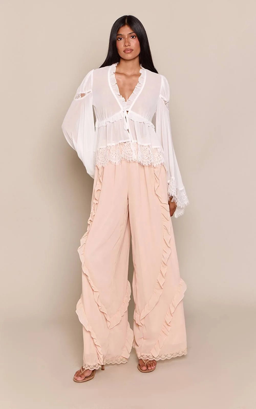 Frill Detail Wide Leg Trousers by PrettyLittleThing