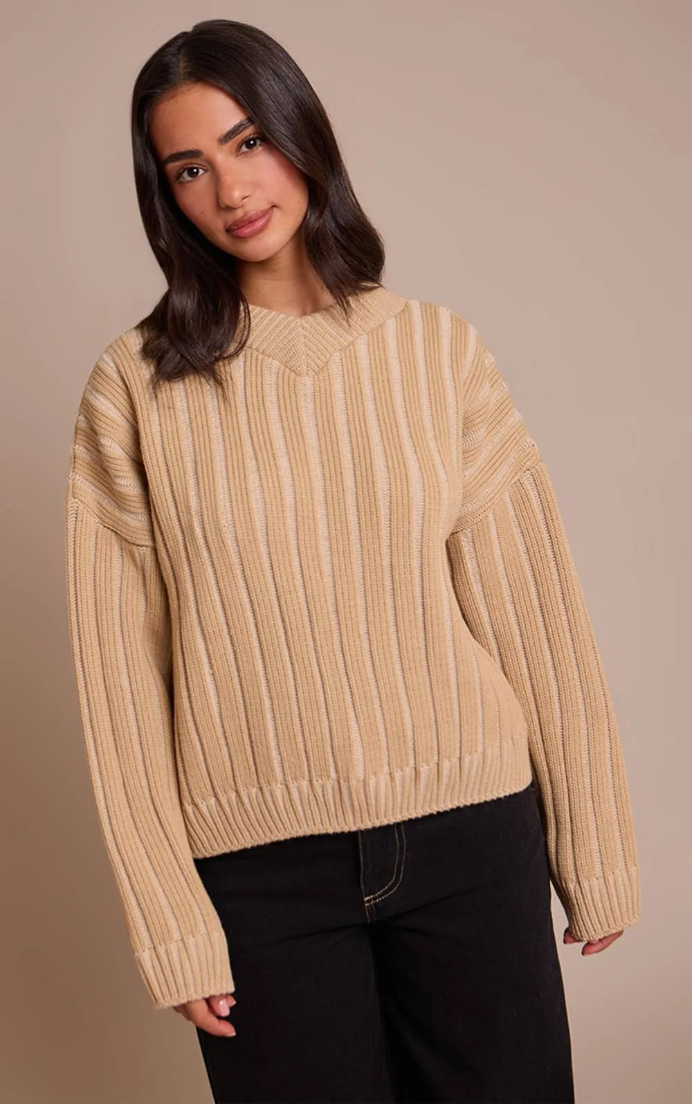 Chunky Rib Knitted V Neck Jumper by PrettyLittleThing
