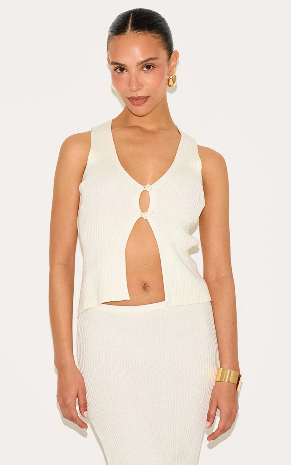 Knitted Open Front Longline Waistcoat
