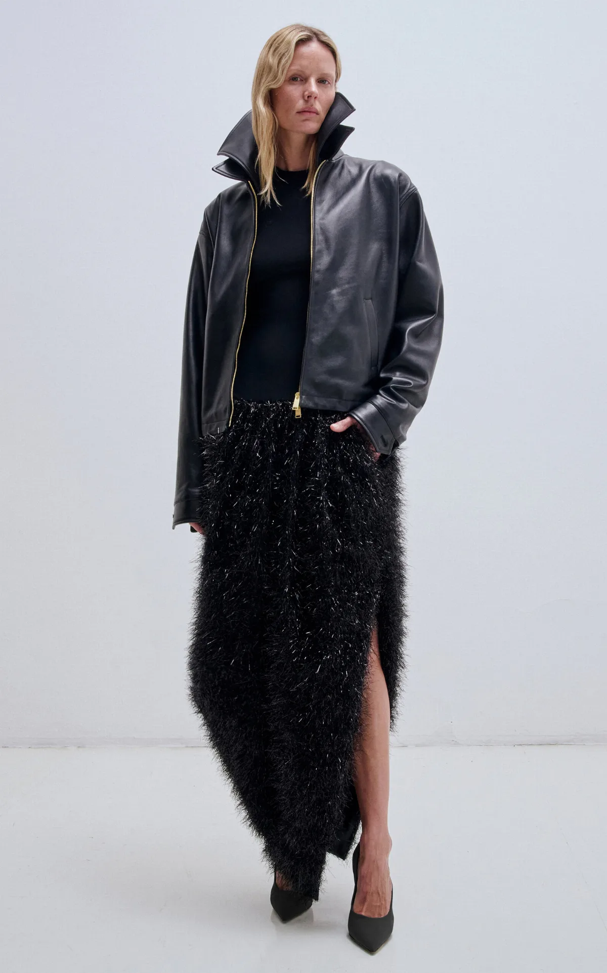 Mabel Leather Double-Collar Bomber Jacket by DARKPARK