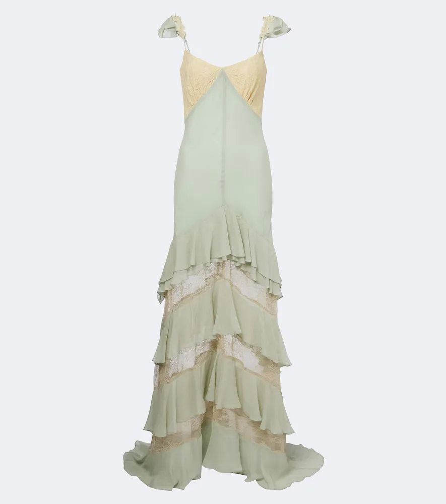 Auralite Lace-Paneled Tiered Gown