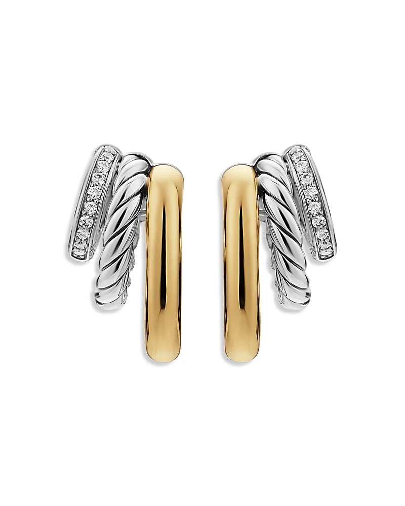 Dy Mercer Multi Row Earrings in Sterling Silver with 14K Yellow Gold and Diamonds, 18mm