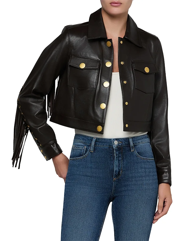 Luci Leather Fringe Jacket by L'AGENCE