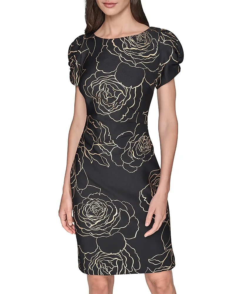 Floral Print Puff Sleeve Sheath Dress by Karl Lagerfeld