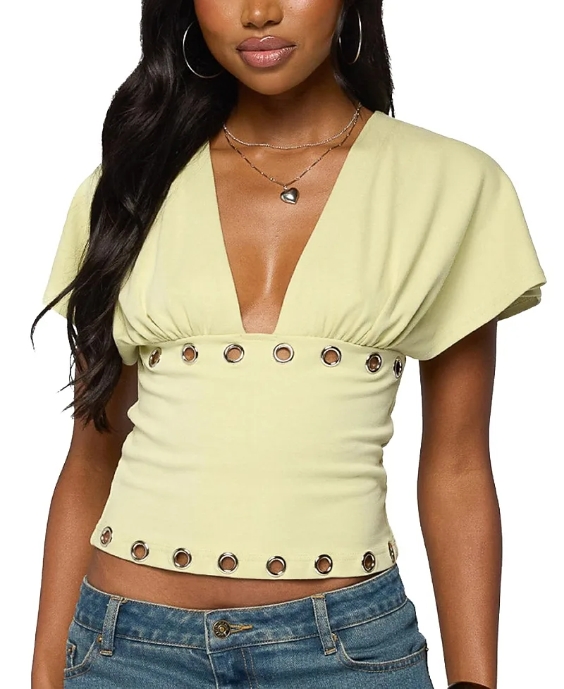 Isi Grommet Flutter Plunge Neck Top by Edikted