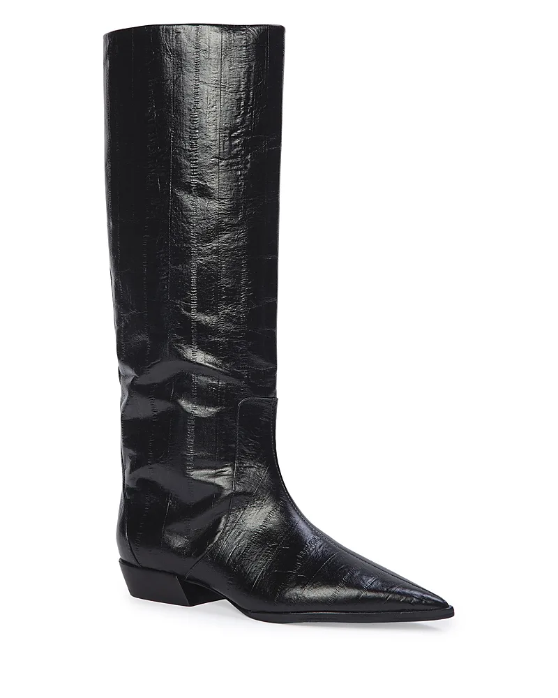 Pointy Toe Leather Knee High Boots by Black Suede Studio