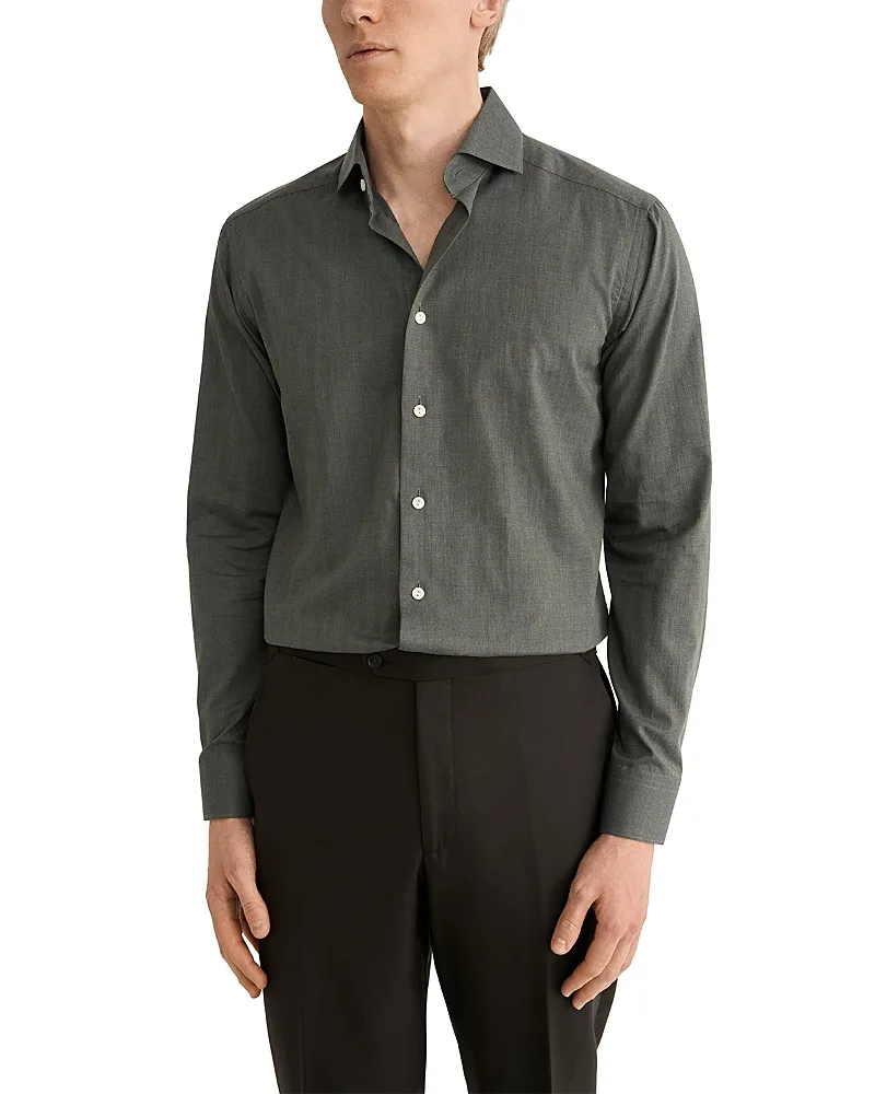 Cotton Slim Fit Solid Flannel Dress Shirt by Eton