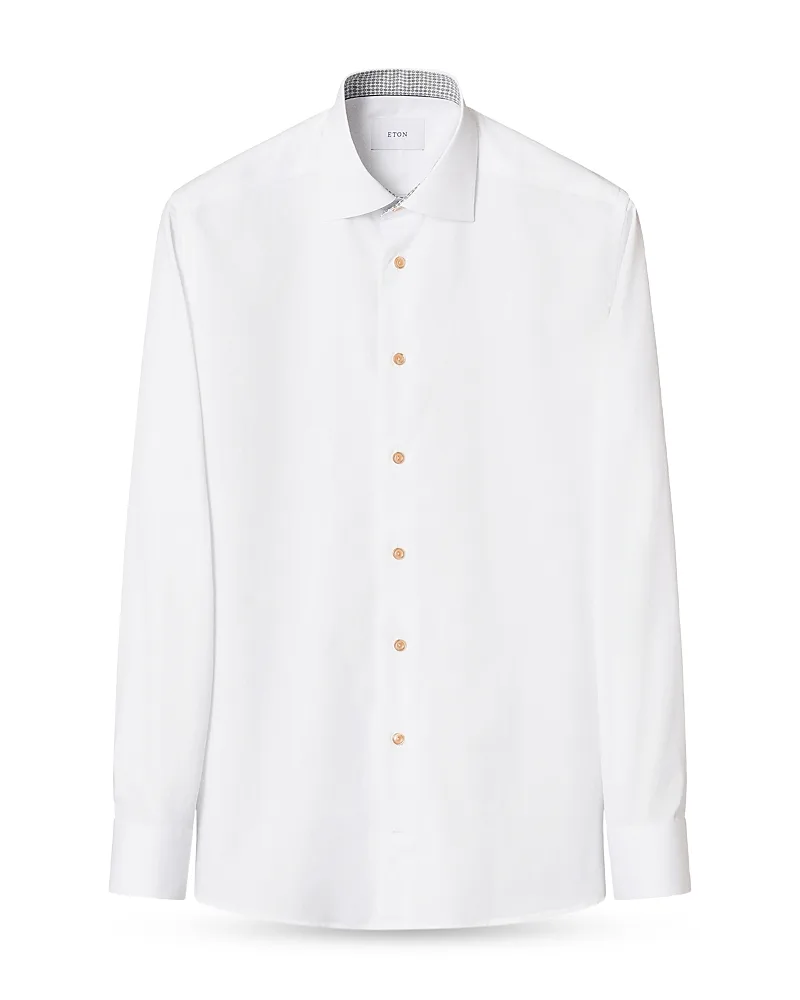 Cotton Slim Fit Geo Detail Solid Shirt by Eton