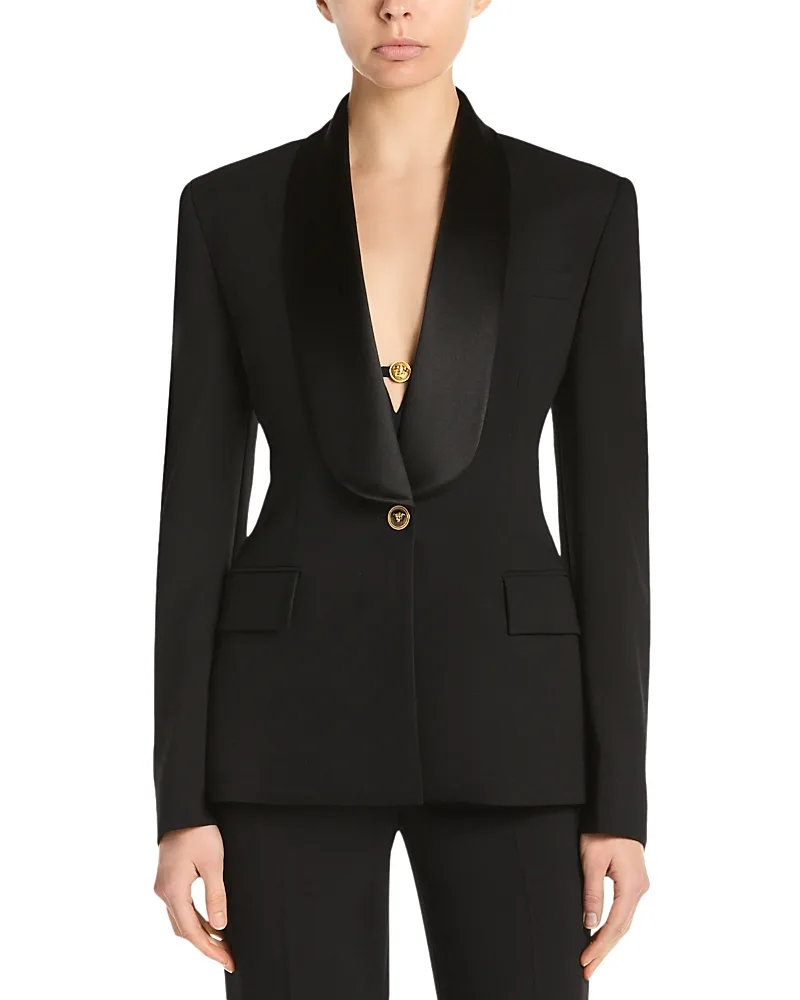 Wool Stretch Satin Lapel Jacket by Versace