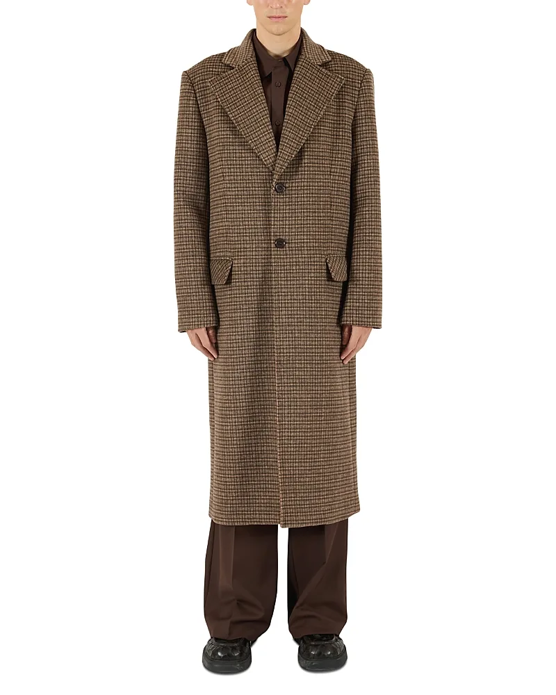 Cotton & Wool Single Breasted Check Overcoat by Krost