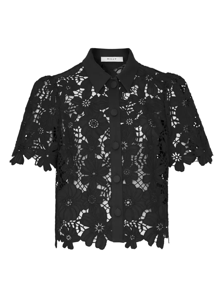 Addison Roja Lace Short-Sleeve Top by Milly