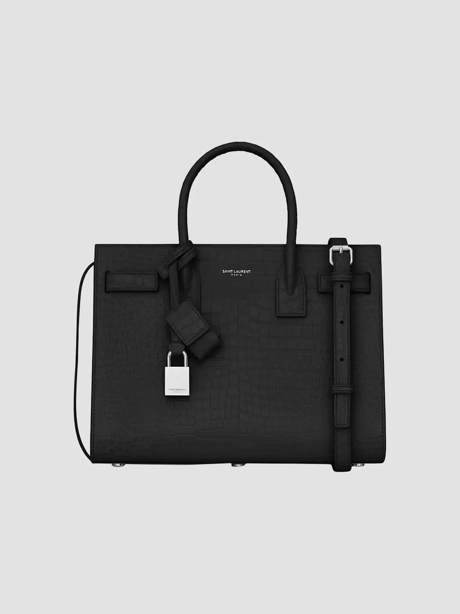 Sac De Jour Baby Top Handle Bag in Embossed Crocodile Shiny Leather