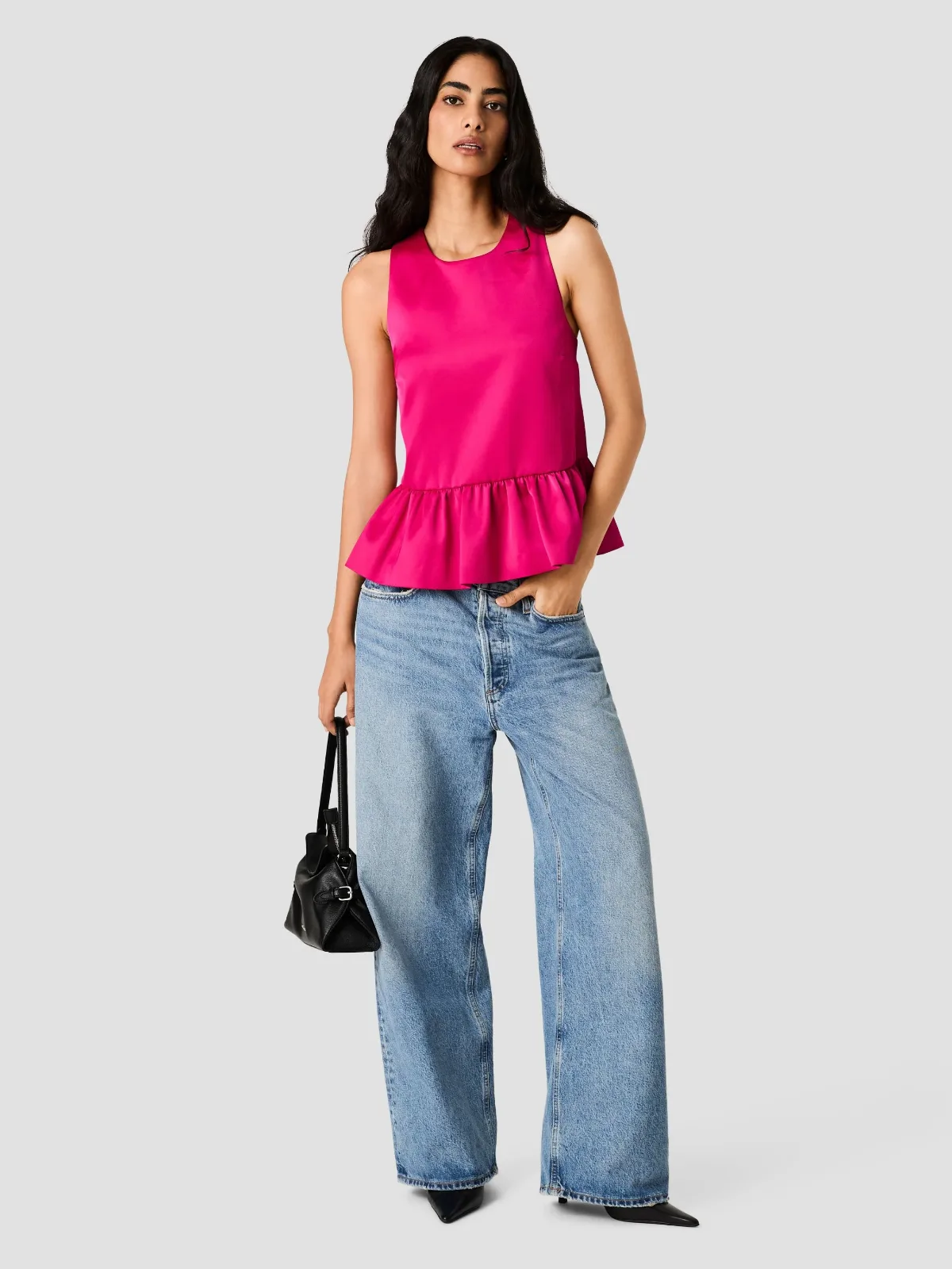 Carey Satin Sleeveless Peplum Top by French Connection