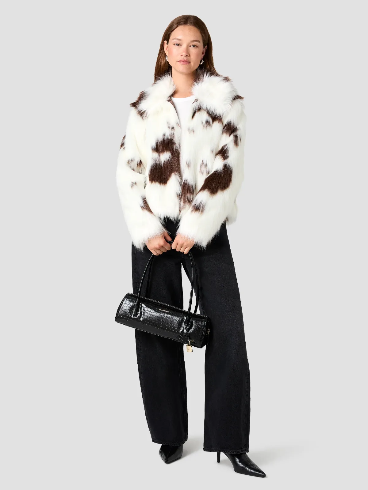 Animal Spotted Fur Wide Collar Jacket by French Connection