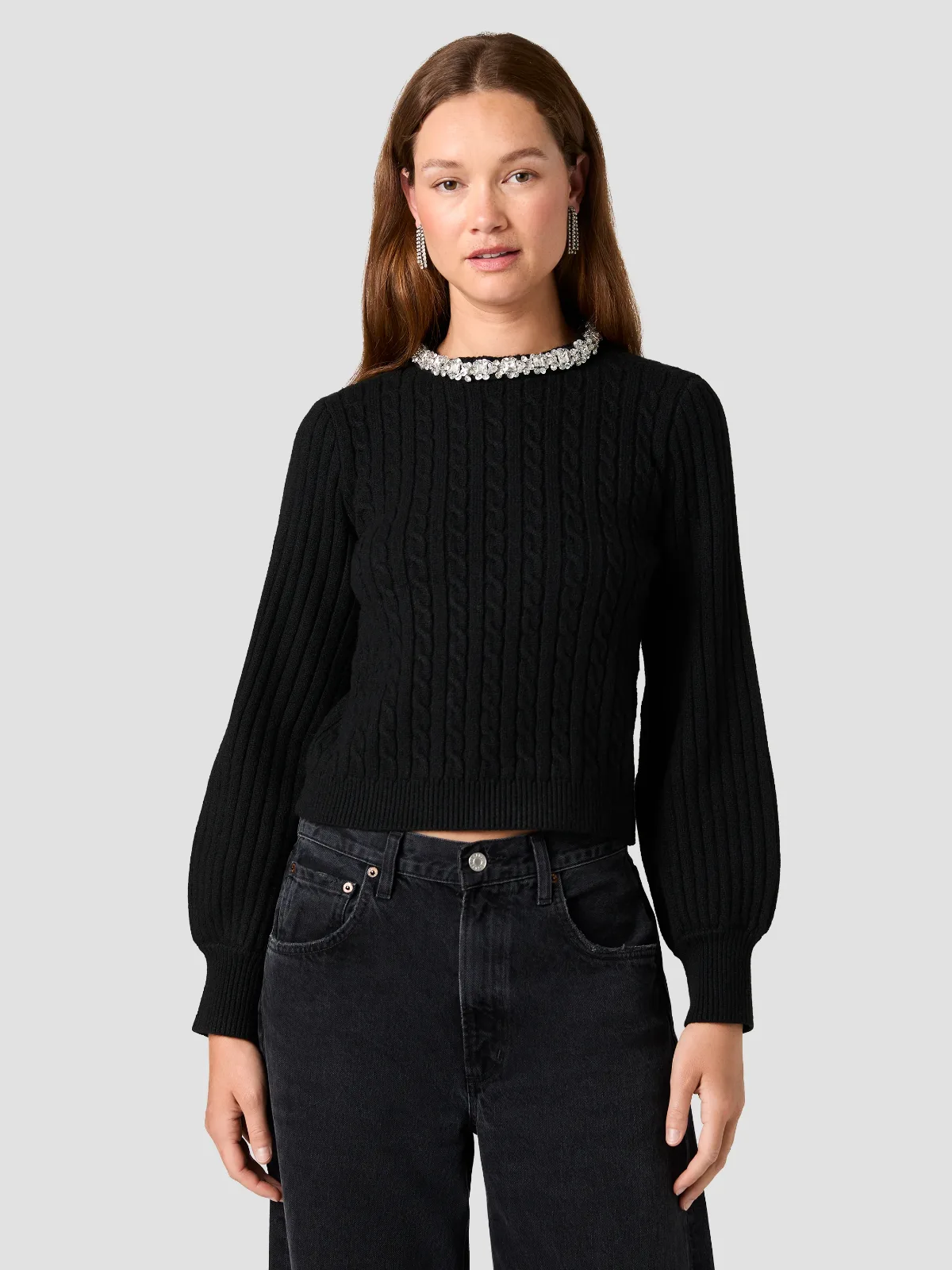 Avea Knit Cable Embellished Long Sleeve Sweater by French Connection