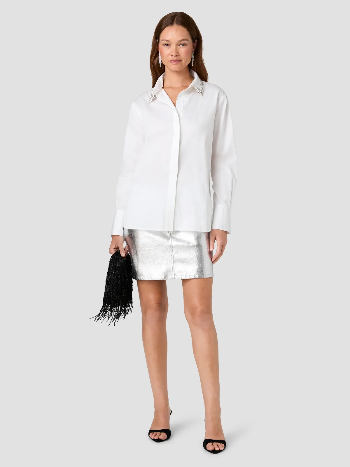 Alexis Poplin Embellished Collar Button Down Shirt by French Connection