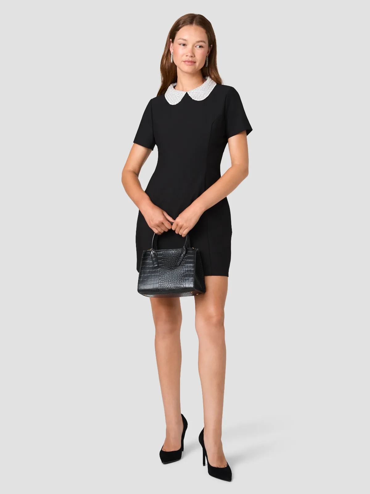 Shelby Twill Embellished Collar Mini Dress