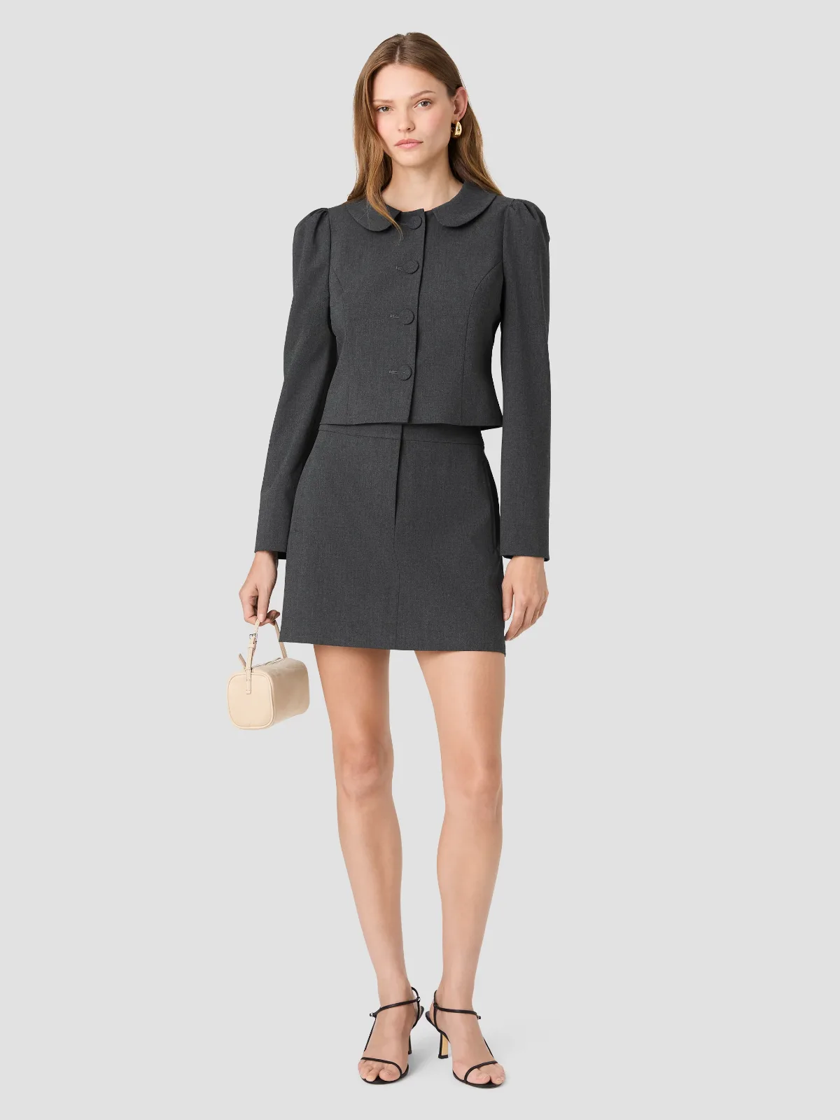 Tavi Crosshatch Suiting Ruched Sleeve Jacket by French Connection