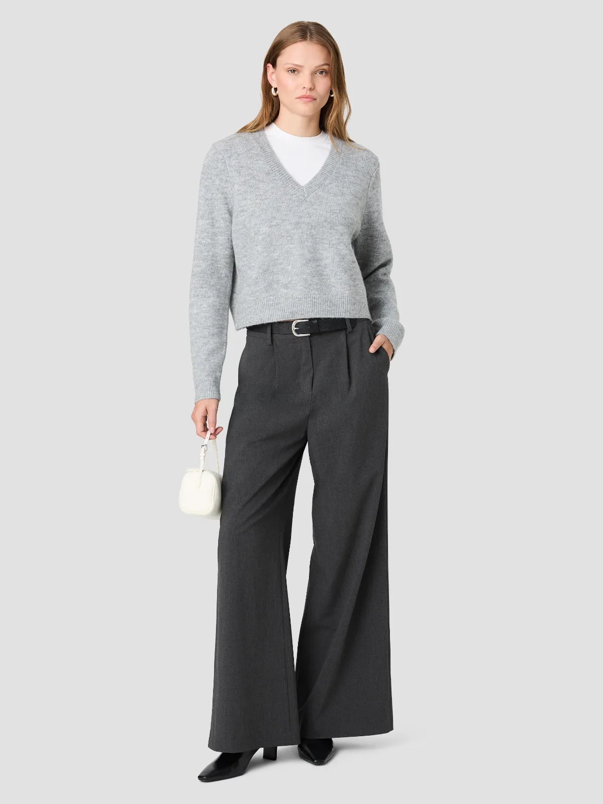 Tavi Crosshatch Suiting Wide Leg Trousers by French Connection
