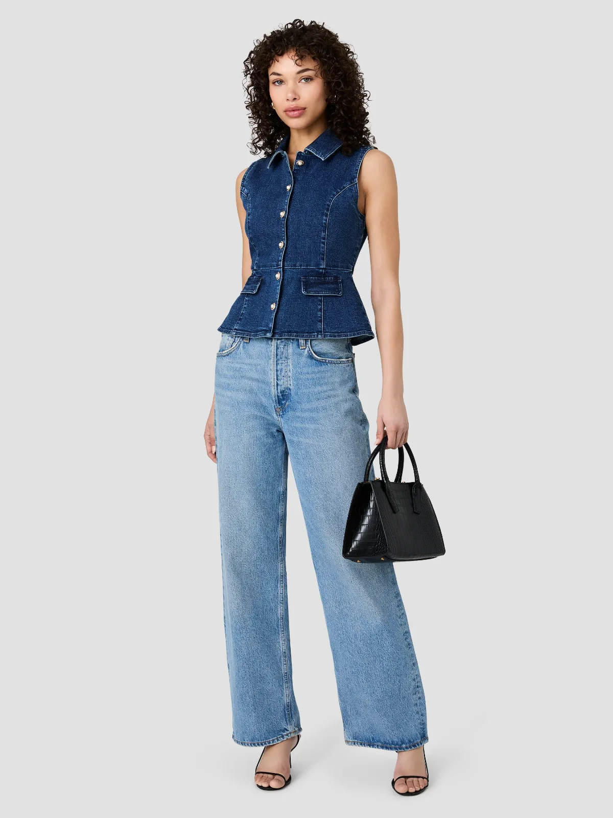 Delancey Denim Button Front Peplum Top by French Connection