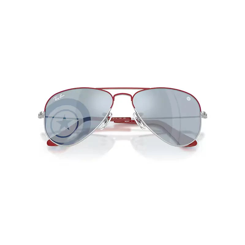 Ray-Ban Marvel Captain America Mini Aviator Sunglasses Silver Frame Blue Lenses 52-14 by Ray-Ban