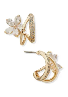 Gold Tone Crystal Cubic Zirconia Flower Hoop Earrings by Lonna & Lilly