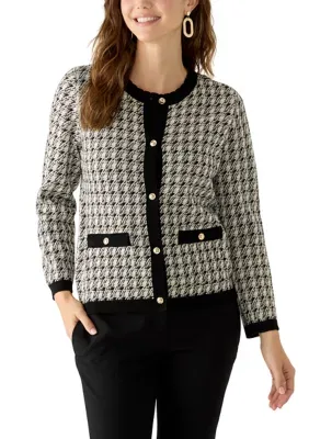 Long Sleeve Button Up Jacquard Lurex Cardigan by Kasper