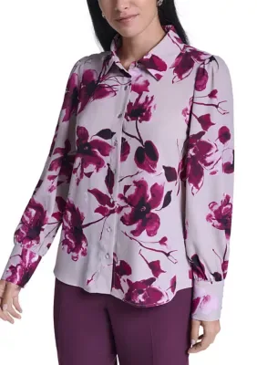 Long Sleeve Floral Blouse by Calvin Klein