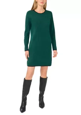 Long Sleeve Tipped Crew Neck Sweater Dress