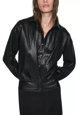 Long Sleeve Bubble Hem Satin Shirt by DKNY