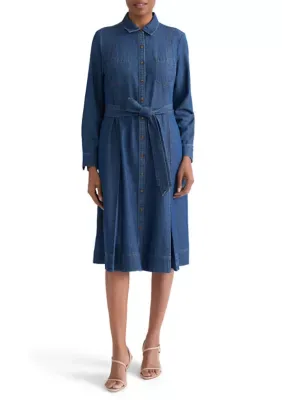 Long Sleeve Chambray Midi Shirtdress by Jones New York