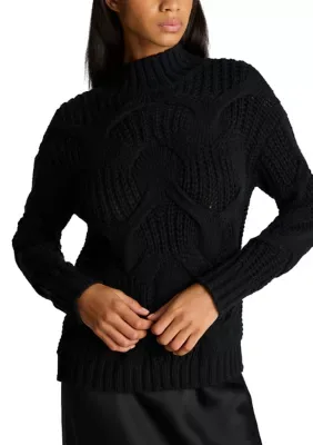 Oversized Cable Stitch Mock Neck Sweater