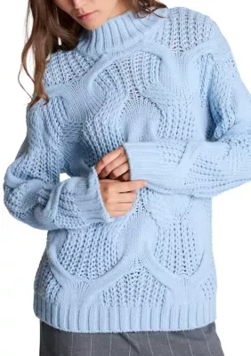 Oversized Cable Stitch Mock Neck Sweater