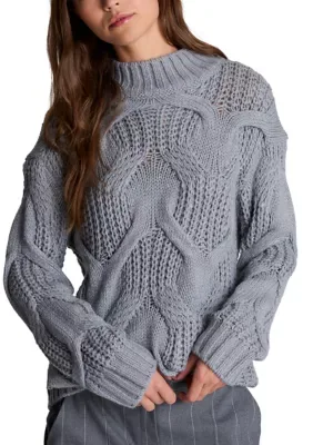 Oversized Cable Stitch Mock Neck Sweater
