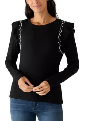 Long Ruffle Sleeve Rib Top by Crown & Ivy